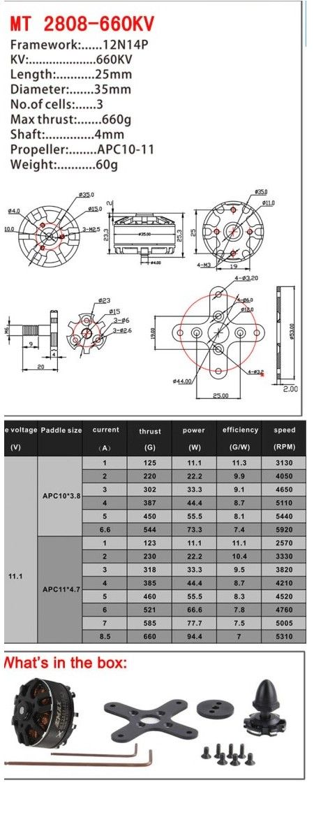 EMAX MT Series MT2808 660KV Outrunner Brushless Motor Multirotor