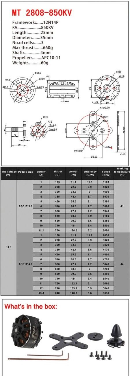 EMAX MT Series MT2808 850KV Outrunner Brushless Motor Multirotor