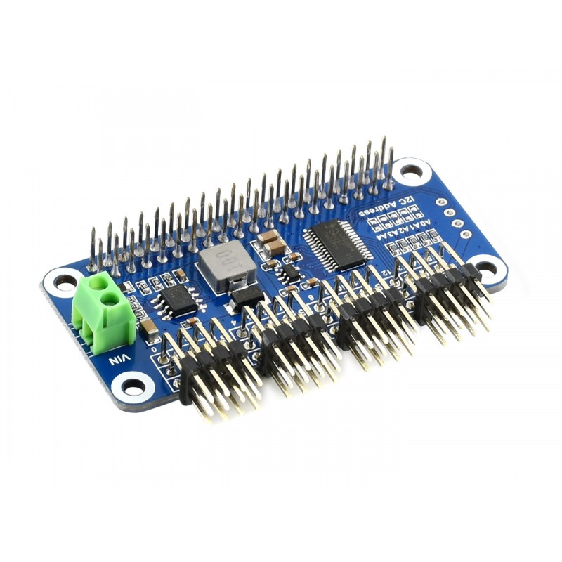 Waveshare Servo Driver HAT (B) Right Angle Pinheader 16-Channel 12-bit Resolution I2C-Controlled for Raspberry Pi
