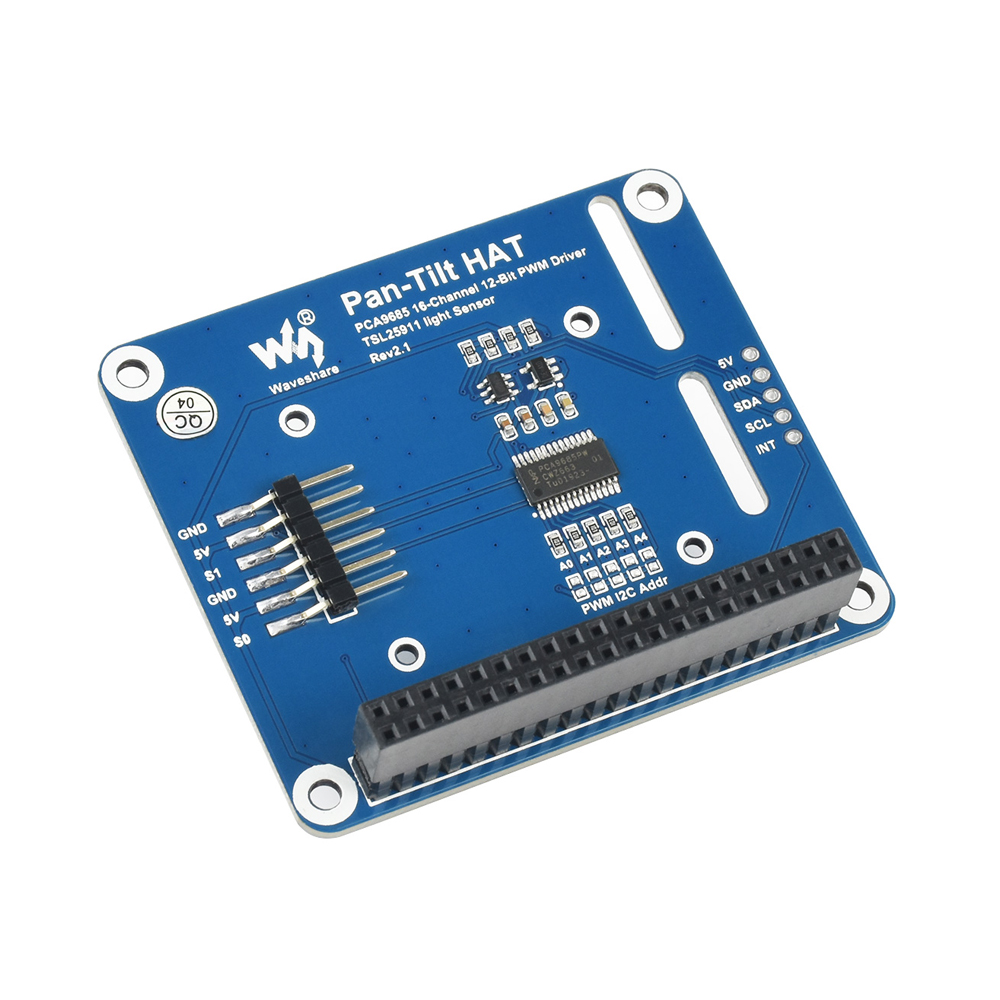 Waveshare 2-DOF Pan-Tilt HAT Onboard PCA9685 PWM Chip and TSL25911FN Ambient Light Senso for Raspberry Pi